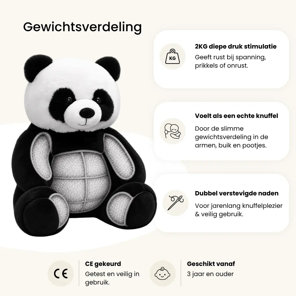 Huggle Buddy Panda Verzwaringsknuffel (2kg) gewichtsverdeling